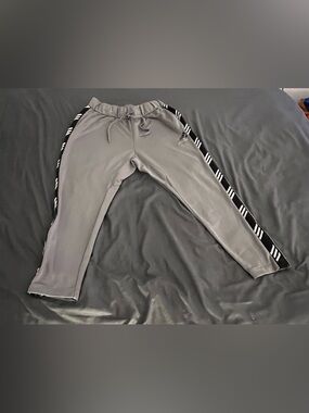 Adidas Gray Jogger Basketball Pants with Black Stripe Accents